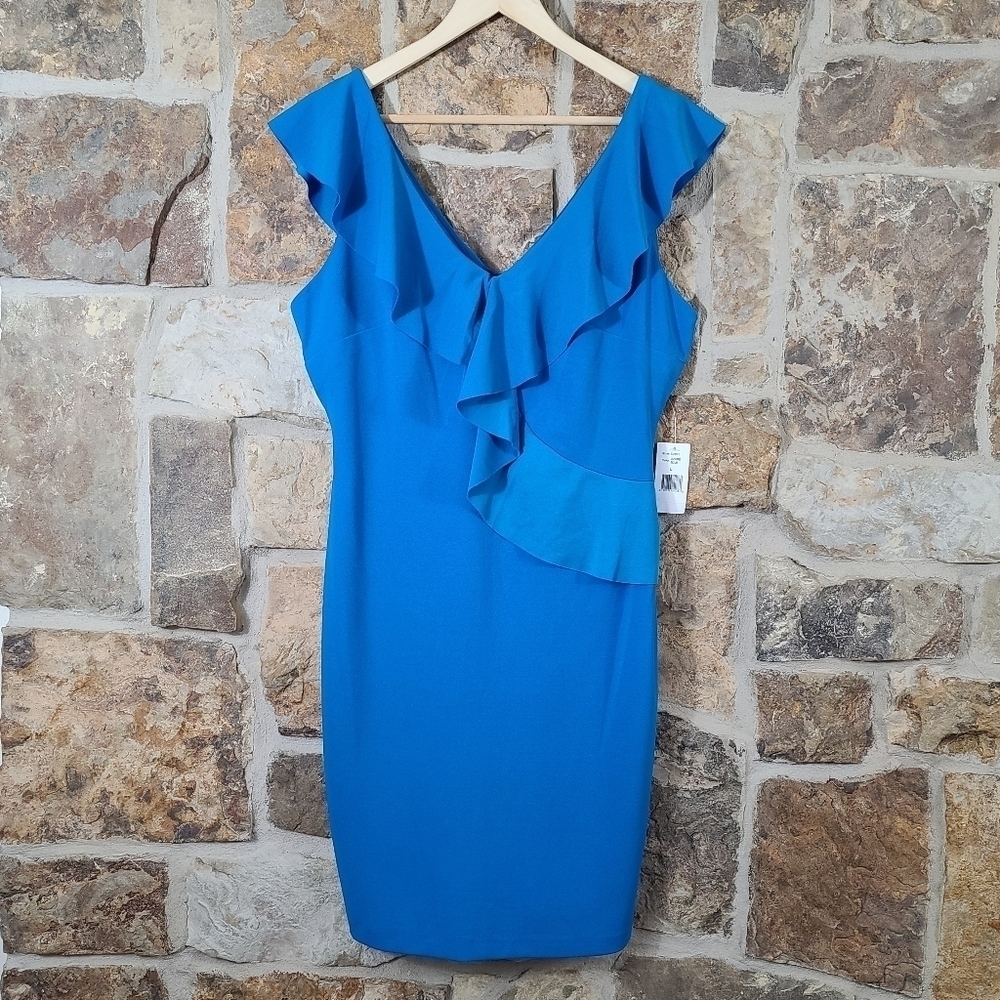 Nwt Alexia Admor L LARGE Marlena Ruffle Sheath Dress - Picture 2 of 8
